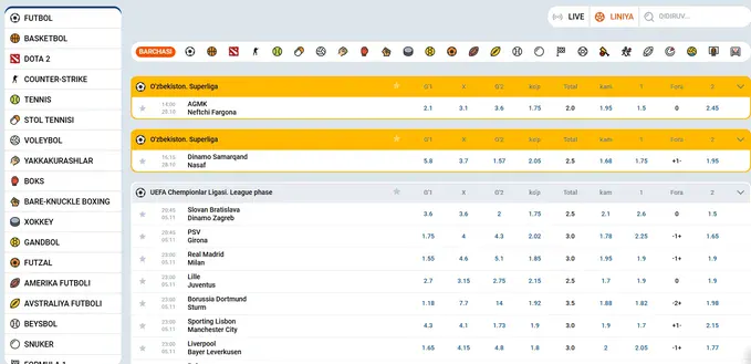 Mostbet O_zbekiston tikish liniyasi